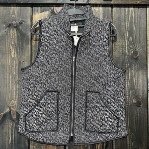 Herringbone Puffer Vest NWT M L Black White Quilted Fall Winter Preppy Zipper‎
